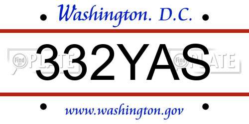 332YAS District Of Columbia License Plate