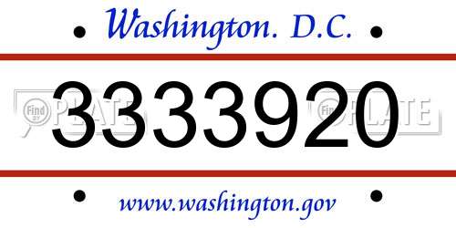 3333920 District Of Columbia License Plate
