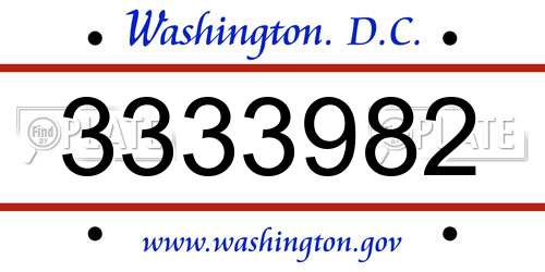 3333982 District Of Columbia License Plate