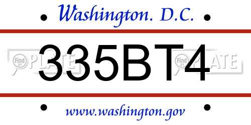 335BT4 District Of Columbia License Plate
