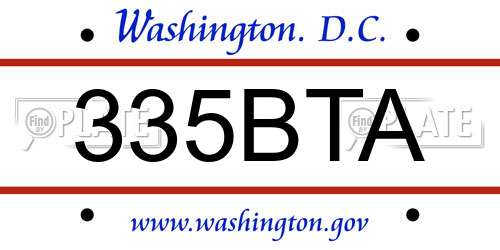 335BTA District Of Columbia License Plate