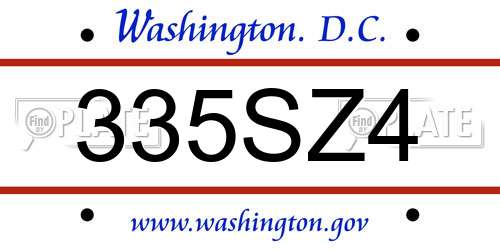 335SZ4 District Of Columbia License Plate