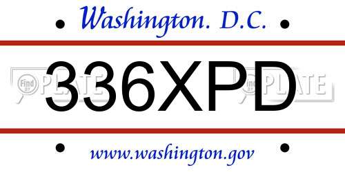 336XPD District Of Columbia License Plate