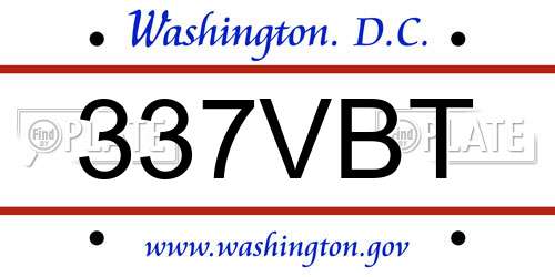 337VBT District Of Columbia License Plate