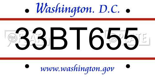 33BT655 District Of Columbia License Plate