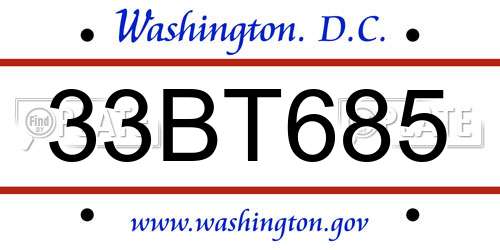 33BT685 District Of Columbia License Plate