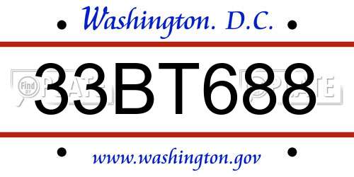 33BT688 District Of Columbia License Plate