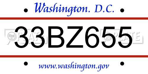 33BZ655 District Of Columbia License Plate
