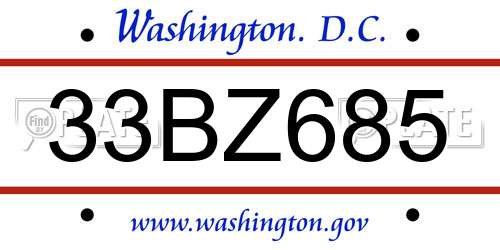 33BZ685 District Of Columbia License Plate