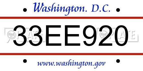 33EE920 District Of Columbia License Plate