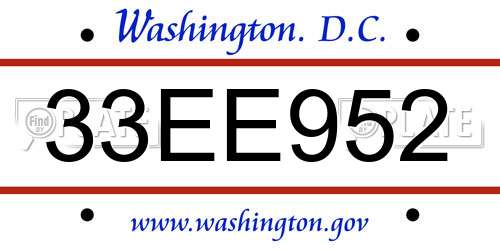 33EE952 District Of Columbia License Plate