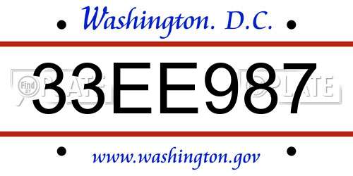 33EE987 District Of Columbia License Plate
