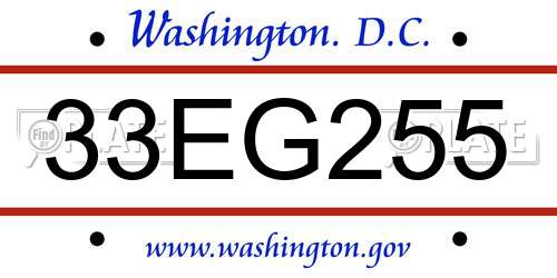 33EG255 District Of Columbia License Plate