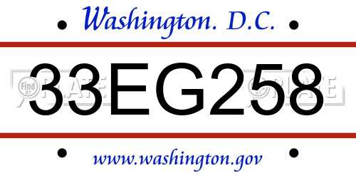 33EG258 District Of Columbia License Plate