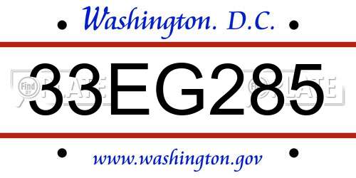 33EG285 District Of Columbia License Plate