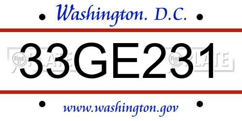 33GE231 District Of Columbia License Plate