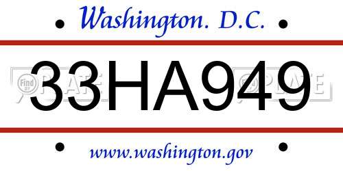 33HA949 District Of Columbia License Plate