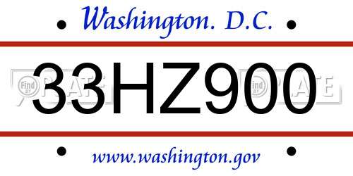 33HZ900 District Of Columbia License Plate