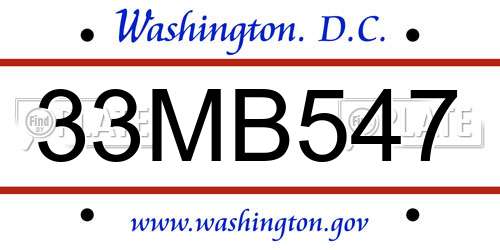 33MB547 District Of Columbia License Plate