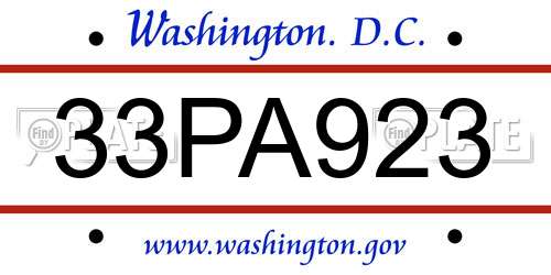 33PA923 District Of Columbia License Plate