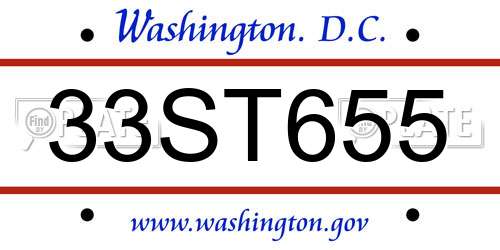33ST655 District Of Columbia License Plate
