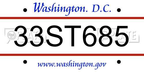 33ST685 District Of Columbia License Plate