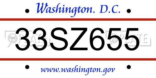 33SZ655 District Of Columbia License Plate