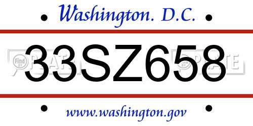 33SZ658 District Of Columbia License Plate