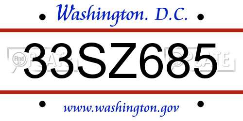33SZ685 District Of Columbia License Plate