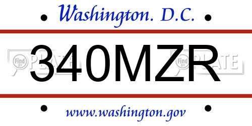 340MZR District Of Columbia License Plate