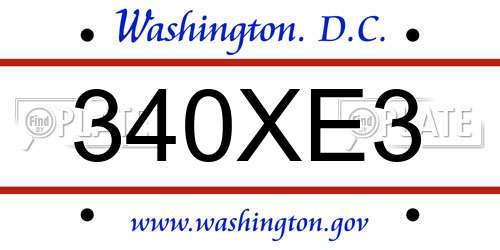 340XE3 District Of Columbia License Plate