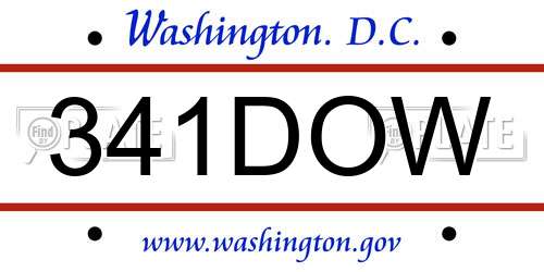341DOW District Of Columbia License Plate