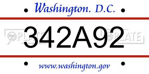 342A92 District Of Columbia License Plate