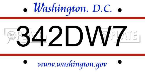 342DW7 District Of Columbia License Plate