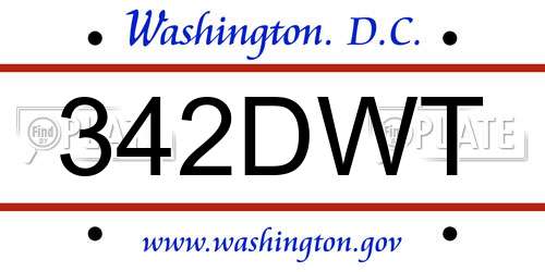342DWT District Of Columbia License Plate