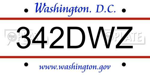 342DWZ District Of Columbia License Plate
