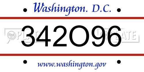 342O96 District Of Columbia License Plate