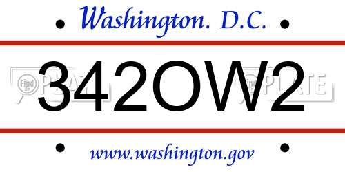 342OW2 District Of Columbia License Plate