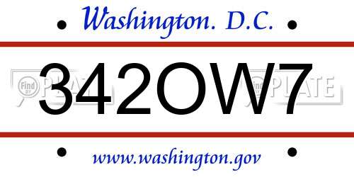 342OW7 District Of Columbia License Plate