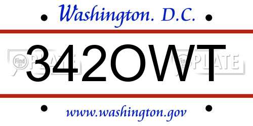 342OWT District Of Columbia License Plate