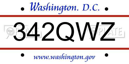 342QWZ District Of Columbia License Plate