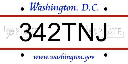 342TNJ District Of Columbia License Plate