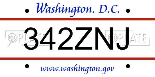 342ZNJ District Of Columbia License Plate