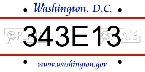 343E13 District Of Columbia License Plate