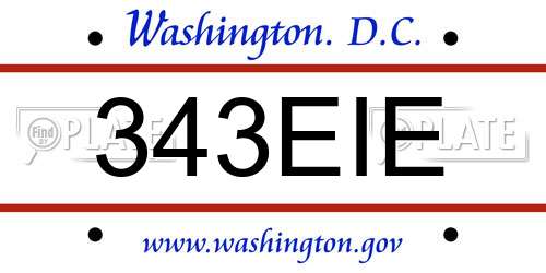 343EIE District Of Columbia License Plate