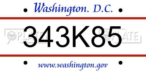 343K85 District Of Columbia License Plate