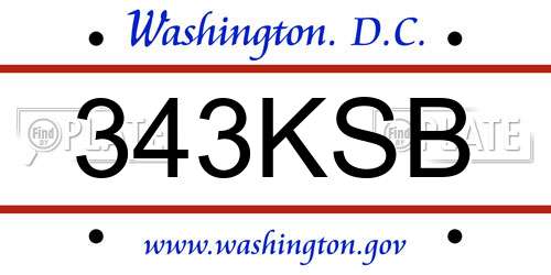343KSB District Of Columbia License Plate