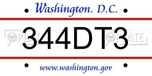344DT3 District Of Columbia License Plate