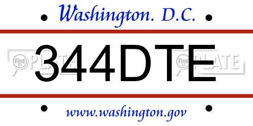 344DTE District Of Columbia License Plate