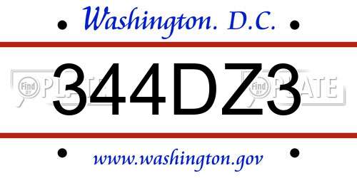 344DZ3 District Of Columbia License Plate
